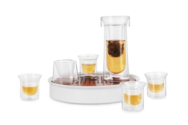 Set Teekanne mit f / + 4 Glasschalen Doppelglas und Filterhalter aus satiniertem Glas FES