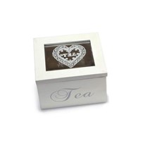 Box tè in legno piccola bianca-vetro