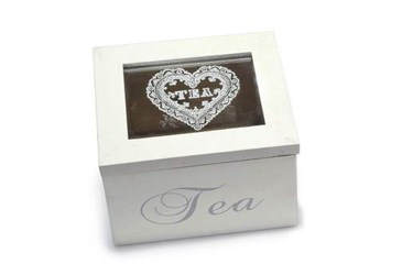 Tee Box aus Holz klein weiss