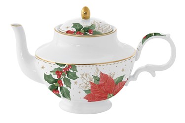 Teapot stoneware 800ml POINSETTIA & BERRIES in box