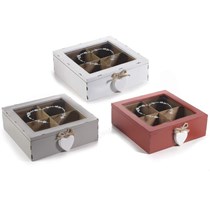 wooden and glas tea box 4 compartments with Heart FES