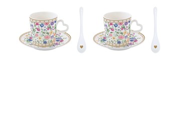 Set 2 Kaffeetassen 100ml mit teller und loeffel MON AMOUR
