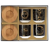 Set 4 Tazzine caffè 110ml in porcellana con piattino in bambù CELESTIAL
