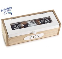 Box tè in legno e vetro 3 scomparti decorata