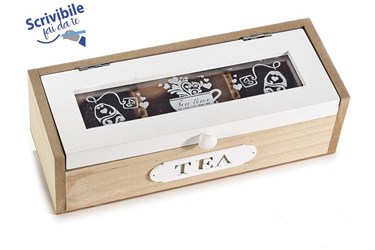 wooden and glas tea box, 3 subdivision witch deco