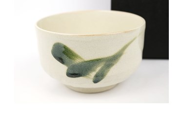 Coppa Matcha bianca- linee verdi. 12x7,5cm