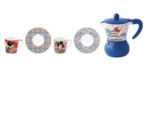 Set 2 tazzine espresso 100 ml con piatini e caffettiera in color box Tokyo