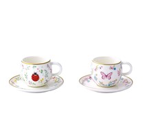 Set 2 tazzine caffè con piattino 120ml coccinella e farfalla FANCY