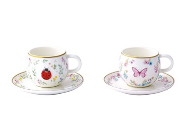 Set 2 coffee cups with saucer 120ml Ladybug und butterfly FANCY