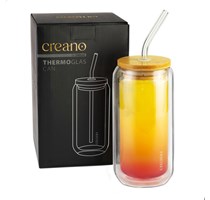 Bicchiere termico doppio vetro con cannuccia 360ml